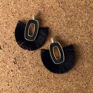 Dramatic black fan fringe statement earrings